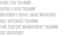 html/css training adobe flash training microsoft visual basic workshop sql/database training cms content management training SEO workshop